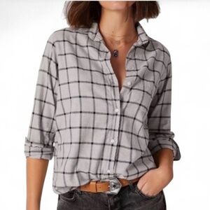 Grayson Women's The Hero Windowpane Neutral Gray & Black Plaid 100% Cotton Sz 2